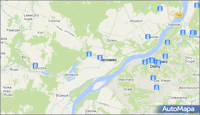 mapa Janowiec powiat puławski, Janowiec powiat puławski na mapie Targeo