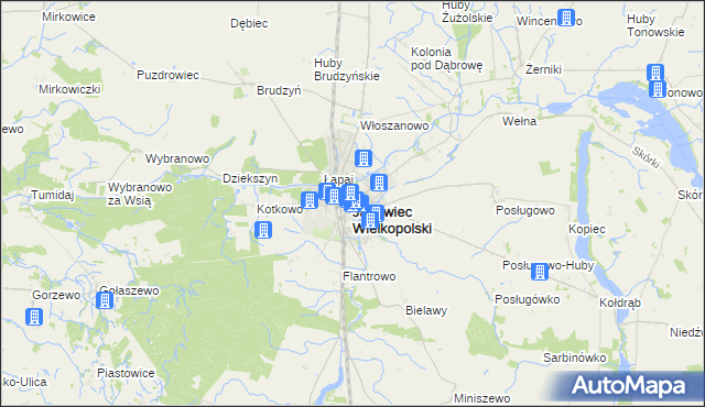 mapa Janowiec Wielkopolski, Janowiec Wielkopolski na mapie Targeo