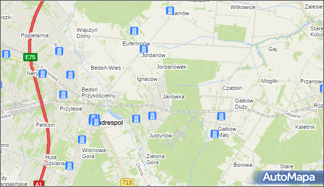 mapa Janówka gmina Andrespol, Janówka gmina Andrespol na mapie Targeo