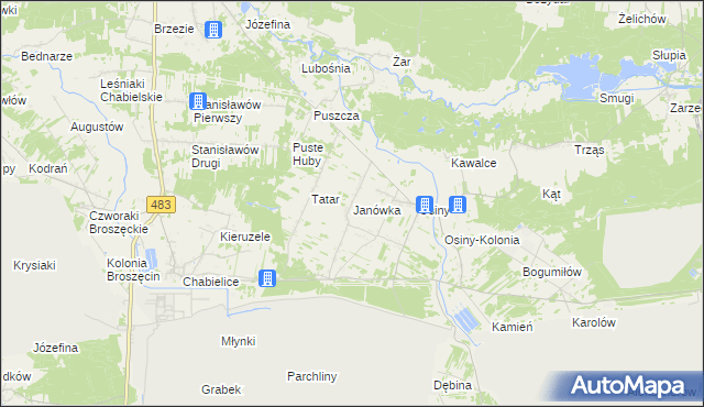 mapa Janówka gmina Szczerców, Janówka gmina Szczerców na mapie Targeo