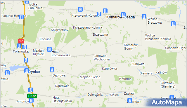 mapa Janówka Wschodnia, Janówka Wschodnia na mapie Targeo