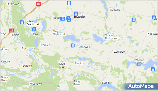 mapa Janówko gmina Brzozie, Janówko gmina Brzozie na mapie Targeo