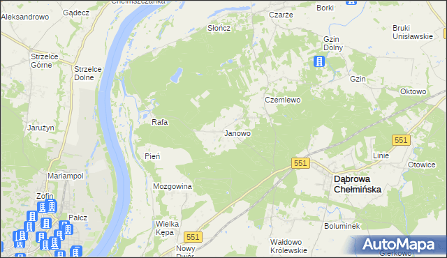 mapa Janowo gmina Dąbrowa Chełmińska, Janowo gmina Dąbrowa Chełmińska na mapie Targeo