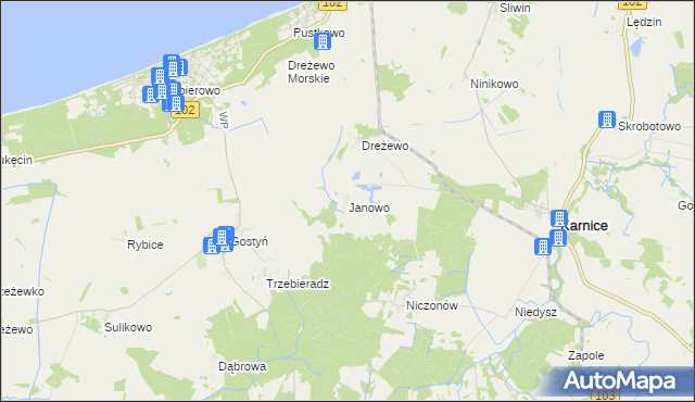 mapa Janowo gmina Karnice, Janowo gmina Karnice na mapie Targeo