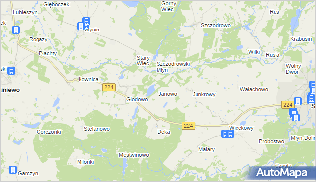 mapa Janowo gmina Liniewo, Janowo gmina Liniewo na mapie Targeo