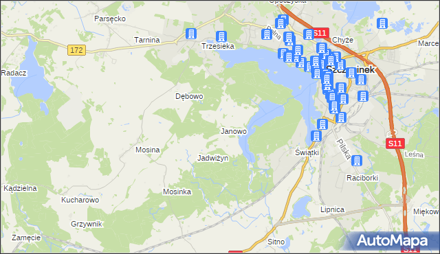 mapa Janowo gmina Szczecinek, Janowo gmina Szczecinek na mapie Targeo