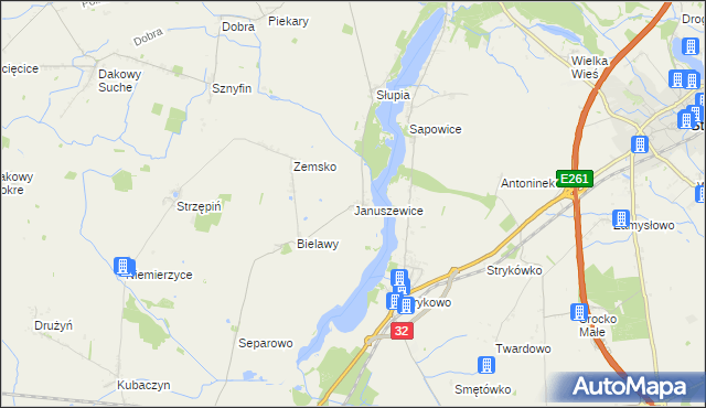 mapa Januszewice gmina Granowo, Januszewice gmina Granowo na mapie Targeo