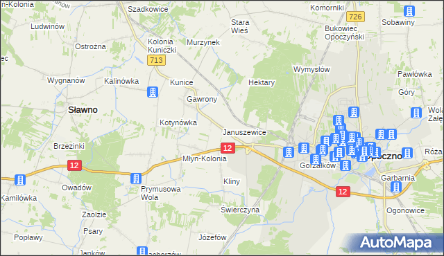 mapa Januszewice gmina Opoczno, Januszewice gmina Opoczno na mapie Targeo