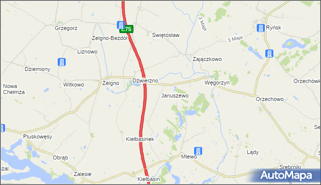 mapa Januszewo gmina Chełmża, Januszewo gmina Chełmża na mapie Targeo