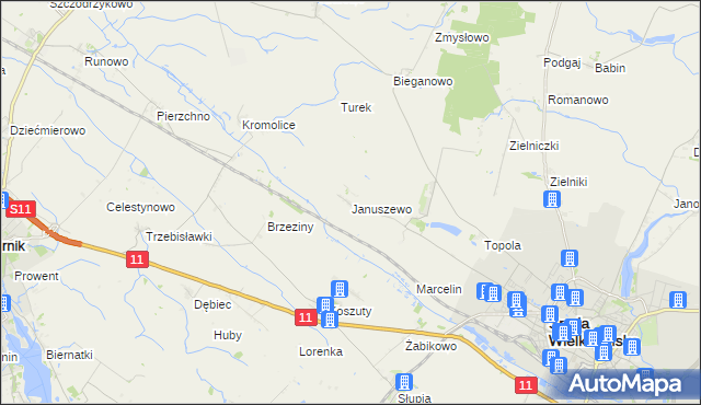 mapa Januszewo gmina Środa Wielkopolska, Januszewo gmina Środa Wielkopolska na mapie Targeo