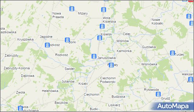 mapa Januszówka gmina Stoczek Łukowski, Januszówka gmina Stoczek Łukowski na mapie Targeo