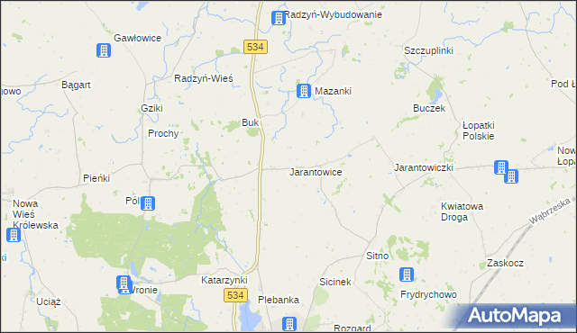 mapa Jarantowice gmina Ryńsk, Jarantowice gmina Ryńsk na mapie Targeo