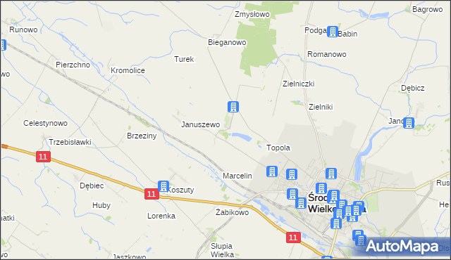 mapa Jarosławiec gmina Środa Wielkopolska, Jarosławiec gmina Środa Wielkopolska na mapie Targeo