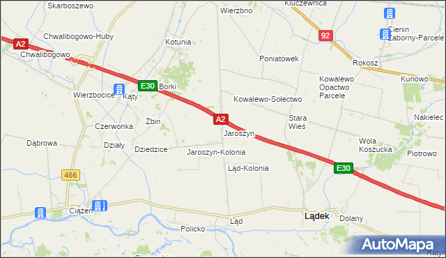 mapa Jaroszyn gmina Lądek, Jaroszyn gmina Lądek na mapie Targeo