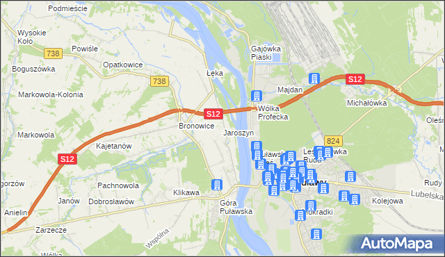 mapa Jaroszyn gmina Puławy, Jaroszyn gmina Puławy na mapie Targeo