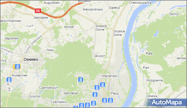 mapa Jarużyn gmina Osielsko, Jarużyn gmina Osielsko na mapie Targeo