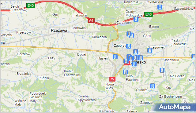 mapa Jasień gmina Brzesko, Jasień gmina Brzesko na mapie Targeo