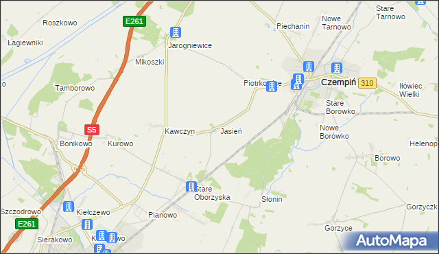 mapa Jasień gmina Czempiń, Jasień gmina Czempiń na mapie Targeo