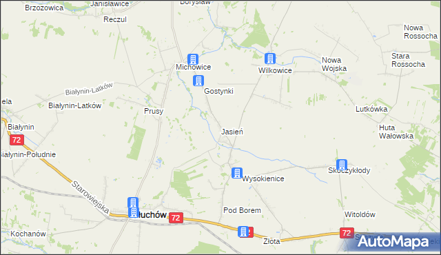 mapa Jasień gmina Głuchów, Jasień gmina Głuchów na mapie Targeo
