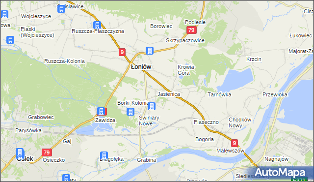 mapa Jasienica gmina Łoniów, Jasienica gmina Łoniów na mapie Targeo