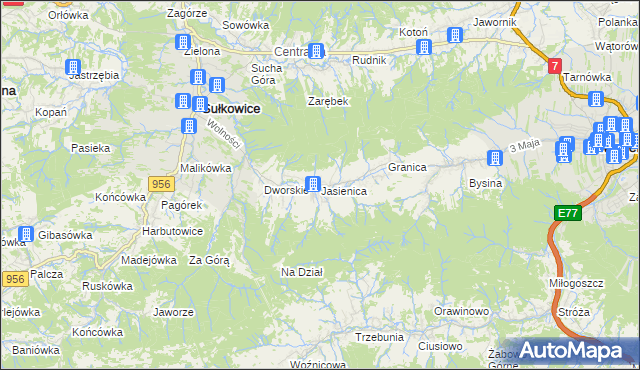 mapa Jasienica gmina Myślenice, Jasienica gmina Myślenice na mapie Targeo