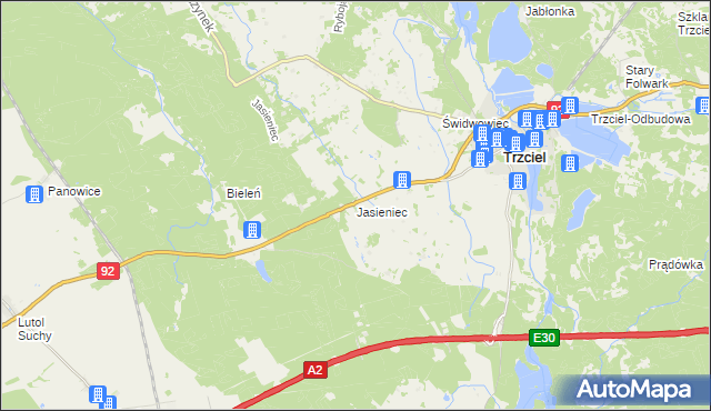 mapa Jasieniec gmina Trzciel, Jasieniec gmina Trzciel na mapie Targeo