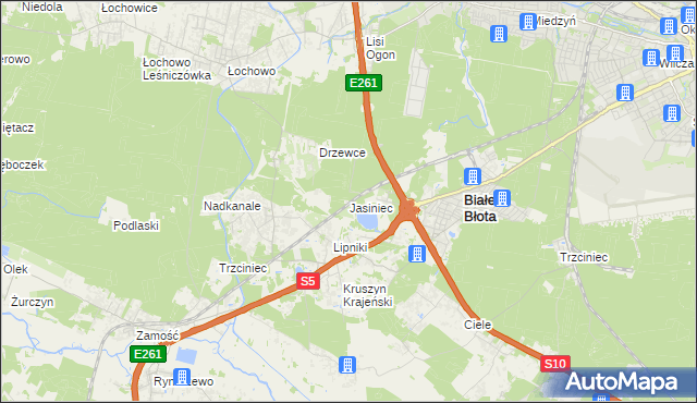 mapa Jasiniec gmina Białe Błota, Jasiniec gmina Białe Błota na mapie Targeo