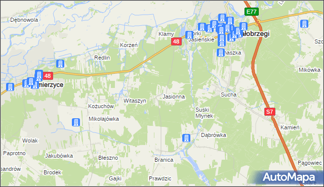 mapa Jasionna gmina Białobrzegi, Jasionna gmina Białobrzegi na mapie Targeo