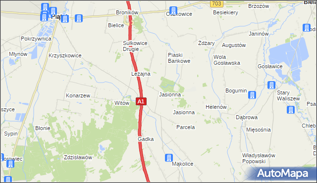 mapa Jasionna gmina Piątek, Jasionna gmina Piątek na mapie Targeo