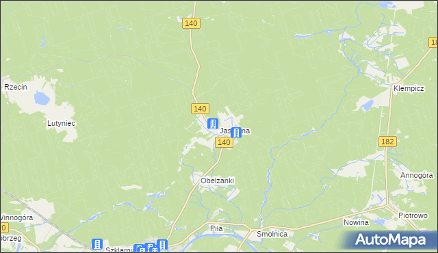 mapa Jasionna gmina Wronki, Jasionna gmina Wronki na mapie Targeo