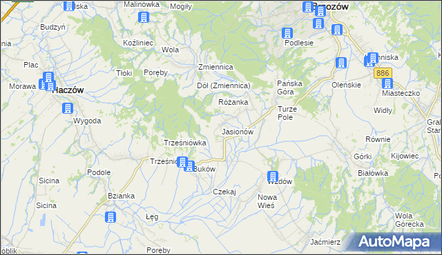 mapa Jasionów gmina Haczów, Jasionów gmina Haczów na mapie Targeo