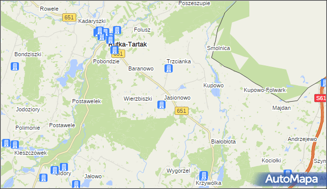 mapa Jasionowo gmina Rutka-Tartak, Jasionowo gmina Rutka-Tartak na mapie Targeo