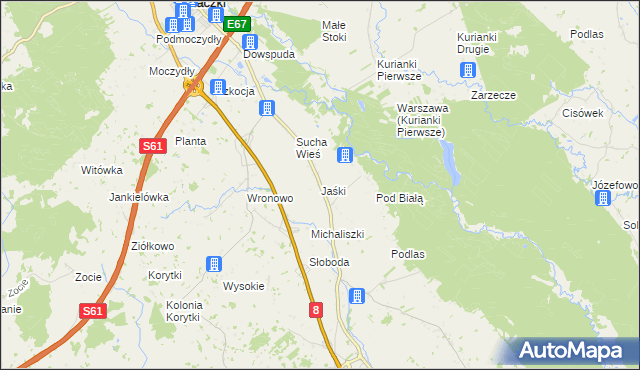 mapa Jaśki gmina Raczki, Jaśki gmina Raczki na mapie Targeo