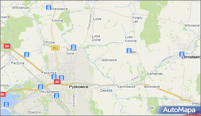 mapa Jaśkowice gmina Zbrosławice, Jaśkowice gmina Zbrosławice na mapie Targeo