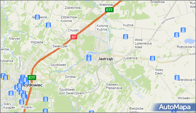 mapa Jastrząb powiat szydłowiecki, Jastrząb powiat szydłowiecki na mapie Targeo