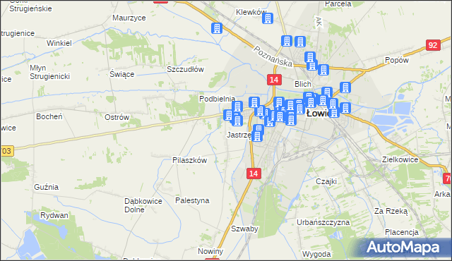 mapa Jastrzębia gmina Łowicz, Jastrzębia gmina Łowicz na mapie Targeo