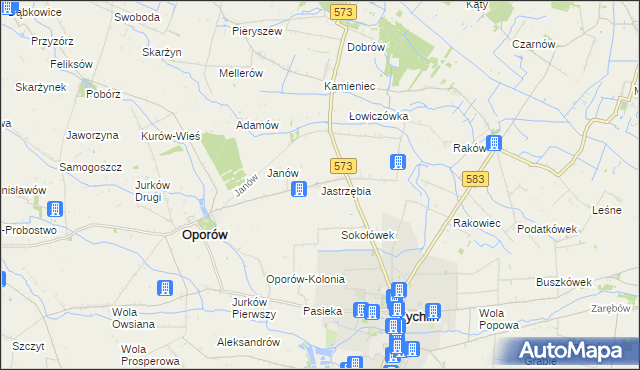 mapa Jastrzębia gmina Oporów, Jastrzębia gmina Oporów na mapie Targeo