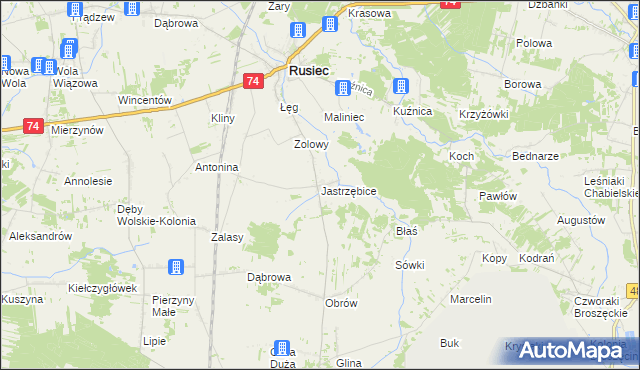 mapa Jastrzębice, Jastrzębice na mapie Targeo