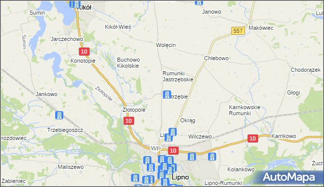 mapa Jastrzębie gmina Lipno, Jastrzębie gmina Lipno na mapie Targeo