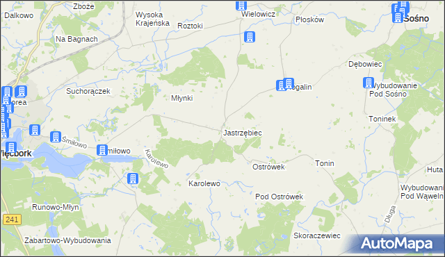 mapa Jastrzębiec gmina Więcbork, Jastrzębiec gmina Więcbork na mapie Targeo