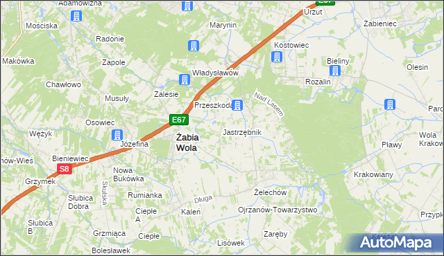 mapa Jastrzębnik gmina Żabia Wola, Jastrzębnik gmina Żabia Wola na mapie Targeo