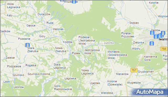 mapa Jastrzębska Wola, Jastrzębska Wola na mapie Targeo