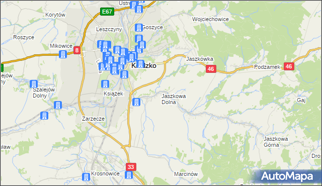 mapa Jaszkowa Dolna, Jaszkowa Dolna na mapie Targeo