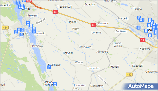 mapa Jaszkowo gmina Zaniemyśl, Jaszkowo gmina Zaniemyśl na mapie Targeo