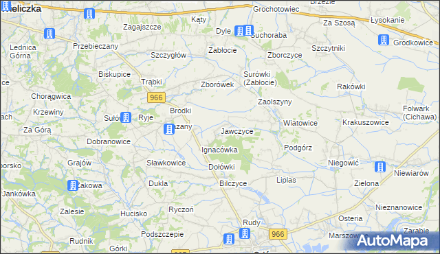 mapa Jawczyce gmina Biskupice, Jawczyce gmina Biskupice na mapie Targeo