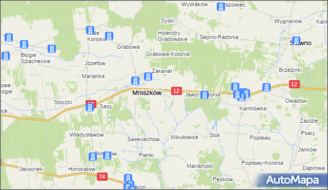 mapa Jawor gmina Mniszków, Jawor gmina Mniszków na mapie Targeo