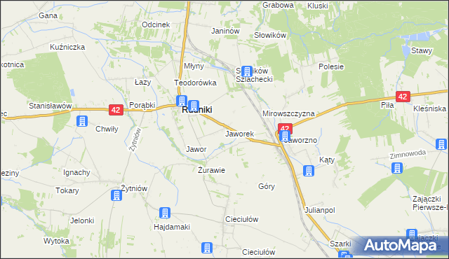 mapa Jaworek gmina Rudniki, Jaworek gmina Rudniki na mapie Targeo