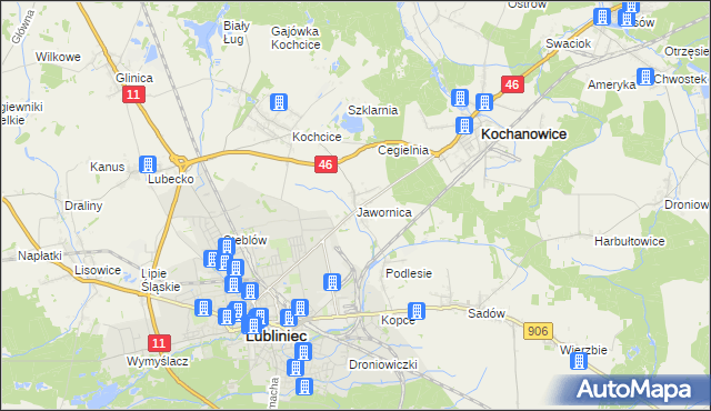 mapa Jawornica gmina Kochanowice, Jawornica gmina Kochanowice na mapie Targeo