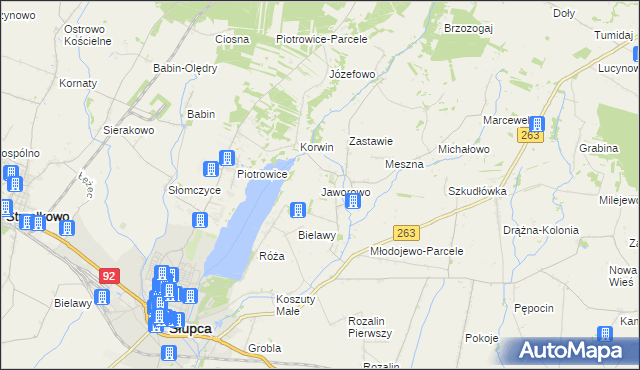 mapa Jaworowo gmina Słupca, Jaworowo gmina Słupca na mapie Targeo