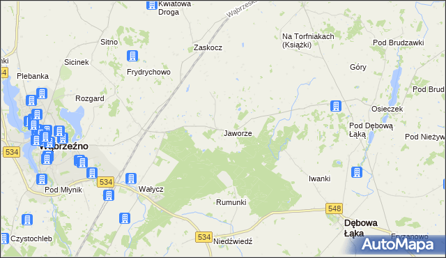 mapa Jaworze gmina Ryńsk, Jaworze gmina Ryńsk na mapie Targeo